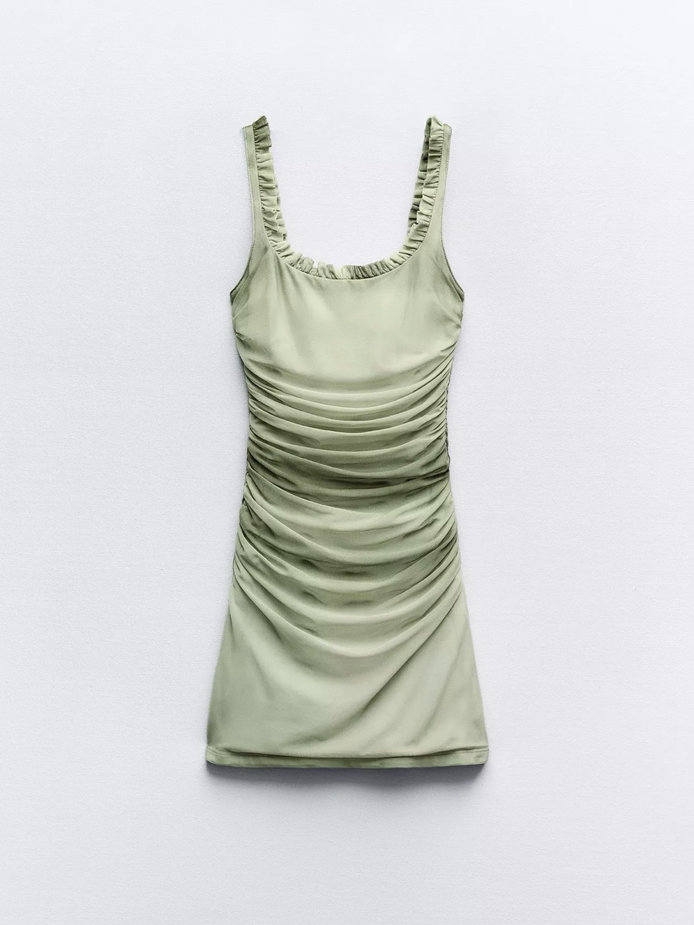 ZARA 🌿 Sage Green Ruched Bodycon Mini Dress – NWT
